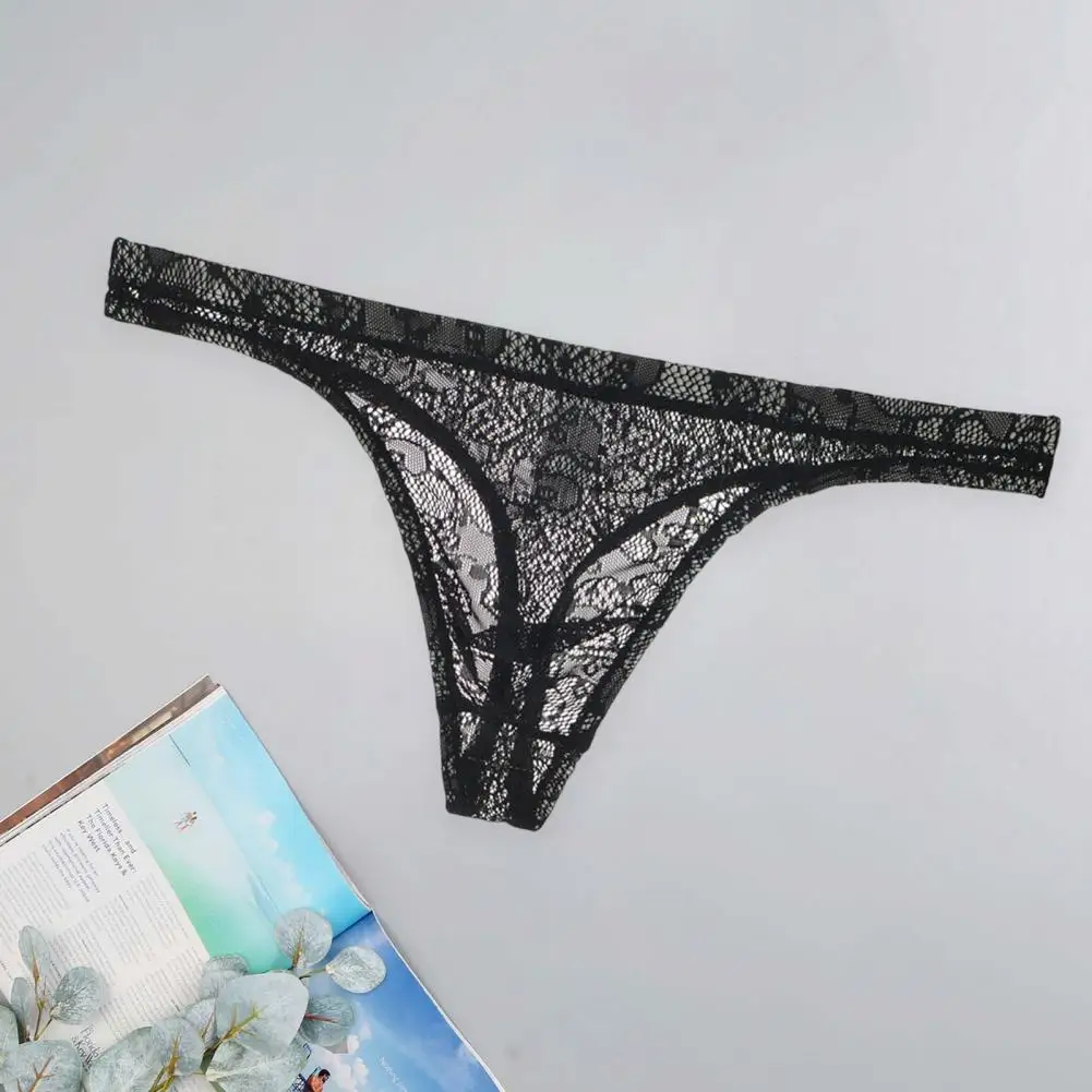 

Seamless Moisture Wicking Triangle Briefs Male Thongs Men Underpants Lace Trim Breathable Mesh Quick Dry Low Waist Close-fitting