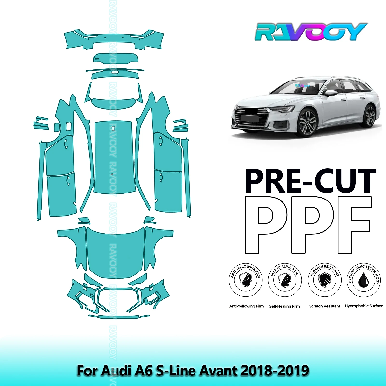 For Audi A6 S-Line Avant 2018-2019 Full Body 8.5Mil Pre-Cut Paint Protection Film PPF Stone Chip Kit | Clear/Matte/Black Options