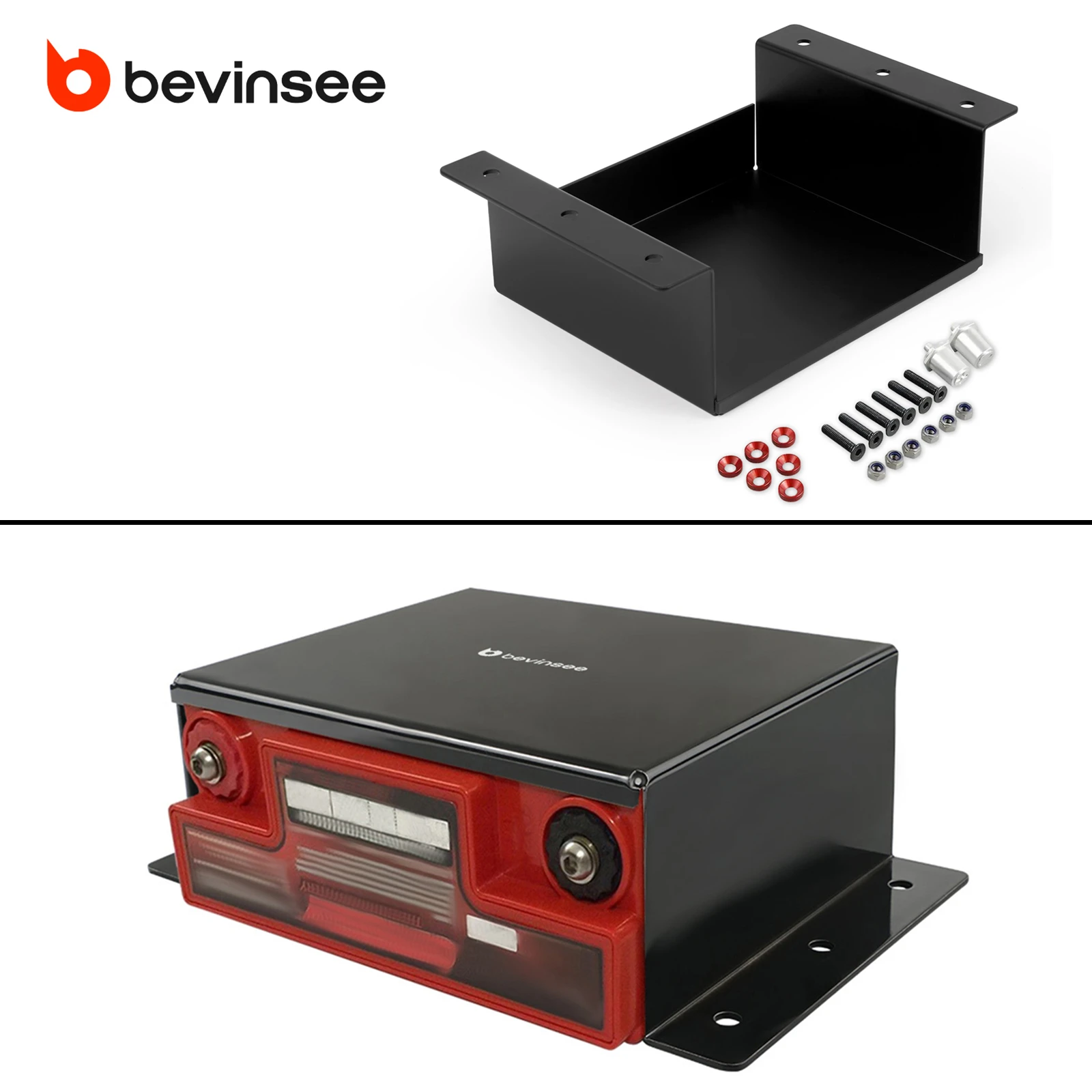 

BEVINSEE Aluminum Battery Hold Down Tray for PC680 Odyssey Mounting Bracket, Universal for Car Truck Boats ATV UTV