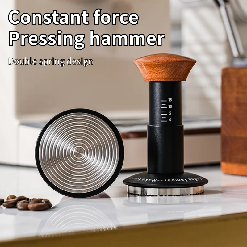 Coffee Pressure Tamper Espresso Distributor Stainless Steel 30lbs Force Powder Press Thread Base Hammer Coffee Supplier