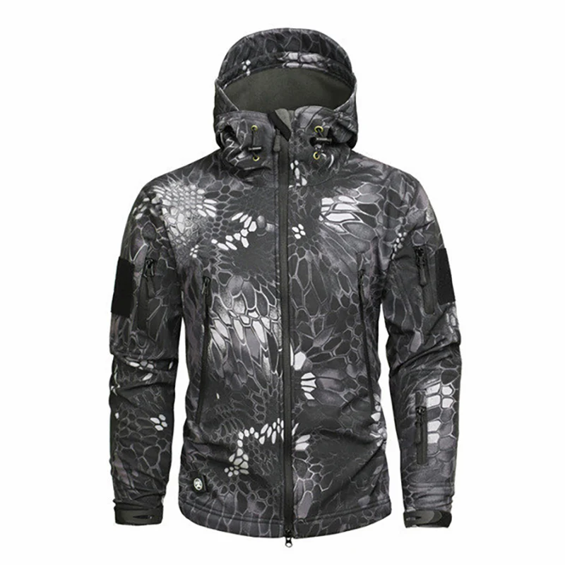 

Men's Military Camouflage Fleece Tactical Jacket Waterproof Softshell Thermal Windbreaker Winter Army Hooded Multi-Pocket Coat