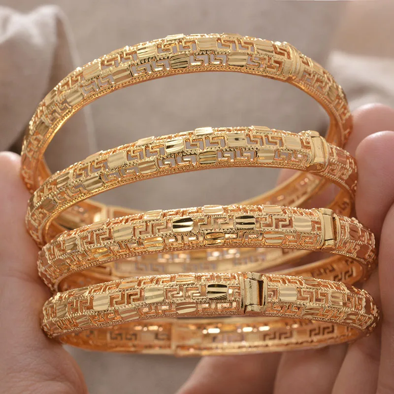 

New Gold Color Copper Bangles for Women/Girls Arab African Jewelry Gold Color Bridel Weeding Dinner Bracelets Productss