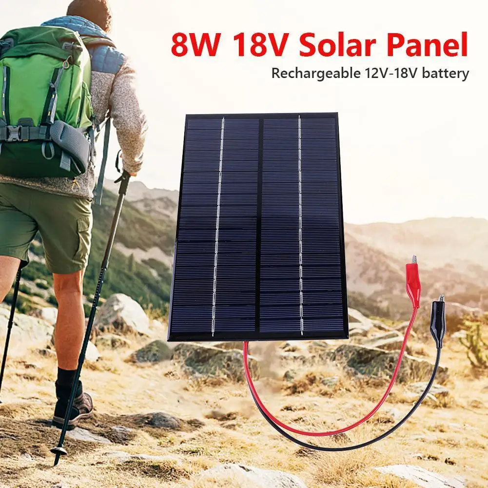 8W 18V Solarpanel mit Clip DIY Polysilizium-Solar-Epoxidzellen-Ladegerät Tragbares Solar-Batterieladegerät für 12-18V Batterieladung