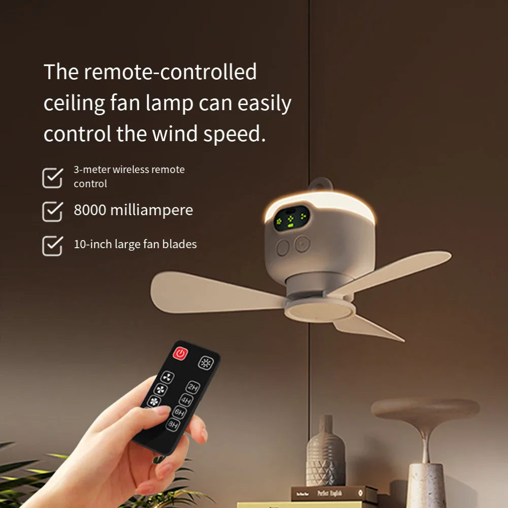 

Ceiling Fan 8000mAh Outdoor Fan Tent Ventilator Cooler Rechargeable Electric Fan Remote Control Long-lasting Battery Life Tools