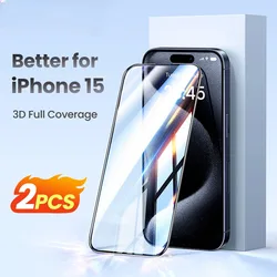 2Pcs Tempered Glass for iPhone 15 14 13 12 11 Pro Max Screen Protector for iPhone 14 Plus  for iPhone 11 XR Glass 9D Films