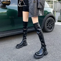 Shoes for Women 2024 Fashion Side Zipper Women's Boots Autumn Square Toe Solid High Tube Chunky Heels Boots Zapatos De Mujer