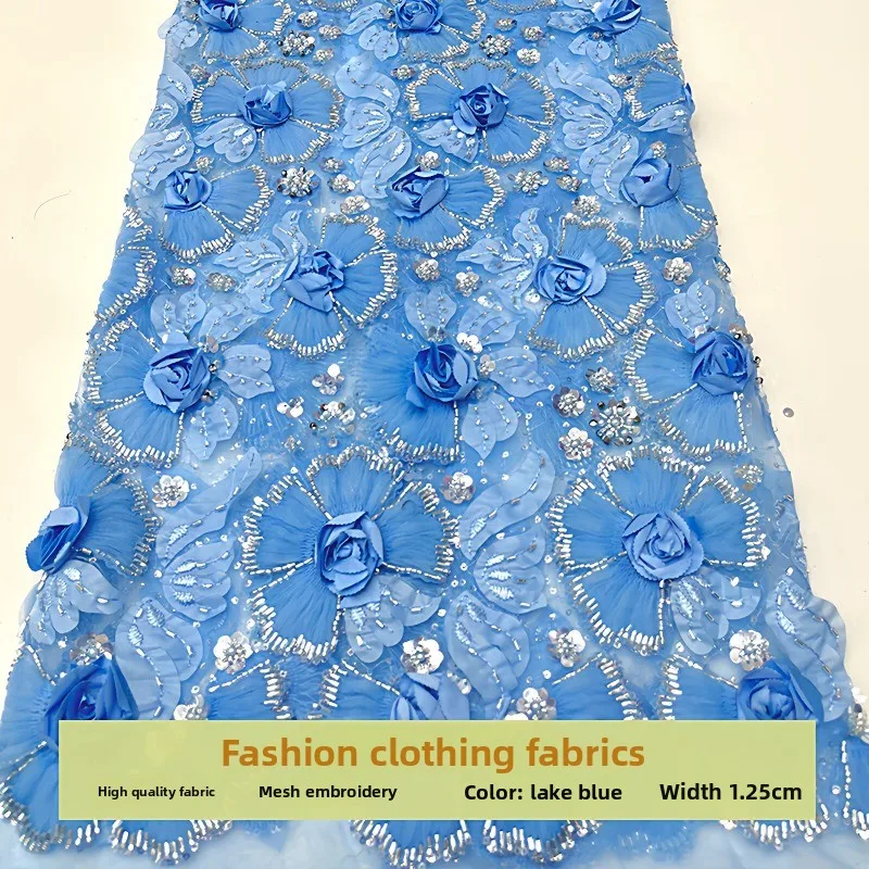 

Mesh Tube Bead Sequins Embroidery Fabric for Fashion 3D Rose Wedding Dress Clothing Diy Cloth By The Yard Sewing Material