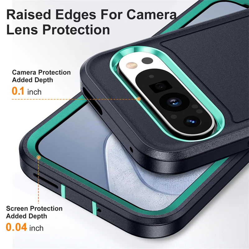 3 in 1 Heavy Duty Hybrid Armor Shockproof Defend Phone Case For Google Pixel 9 Pro XL Hard Plastic Frame Soft TPU Back Cover