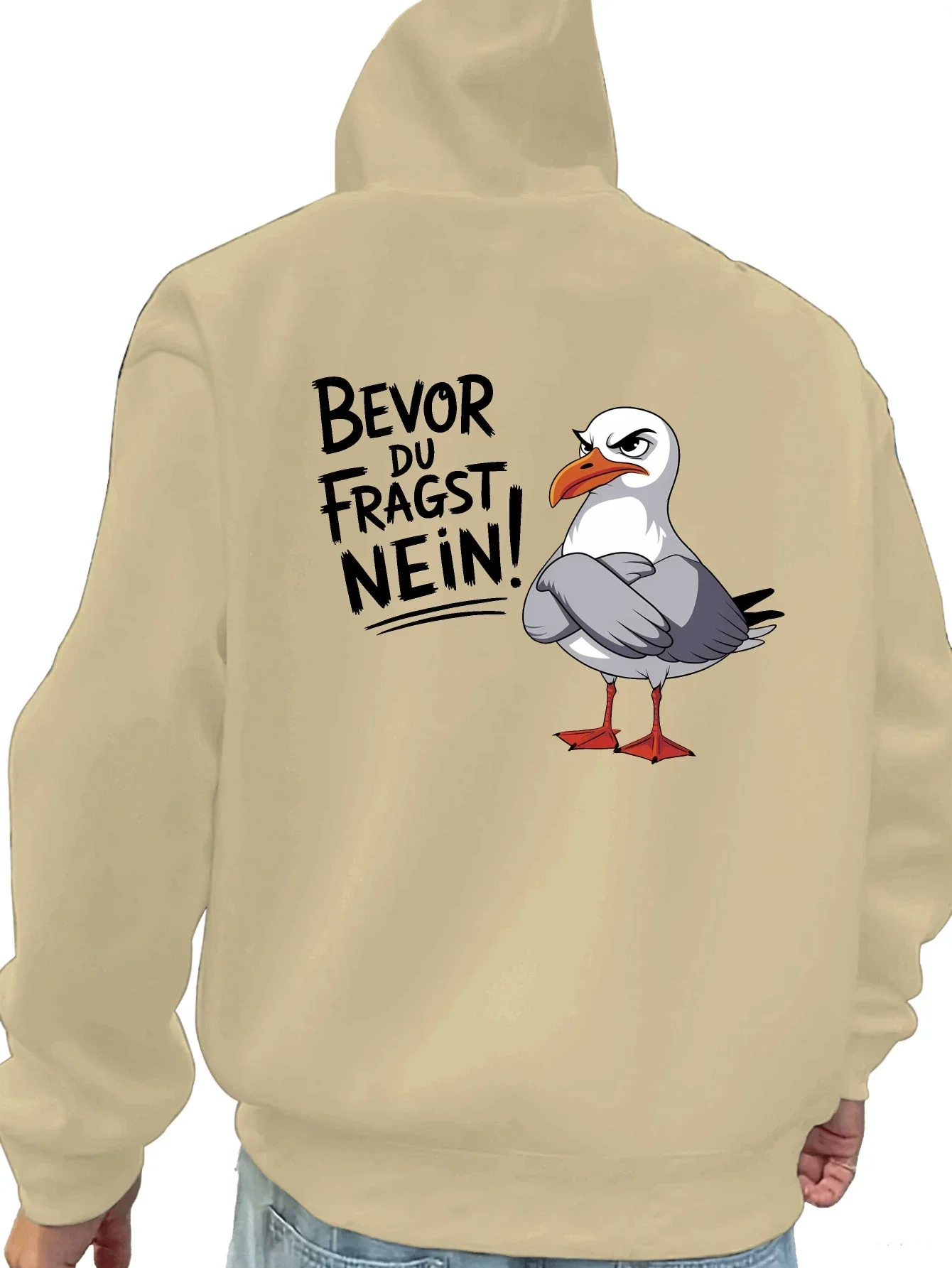 Autumn and winter new men's and women's hooded long sleeved hoodie, with seagull humorous and personalized English slogan print