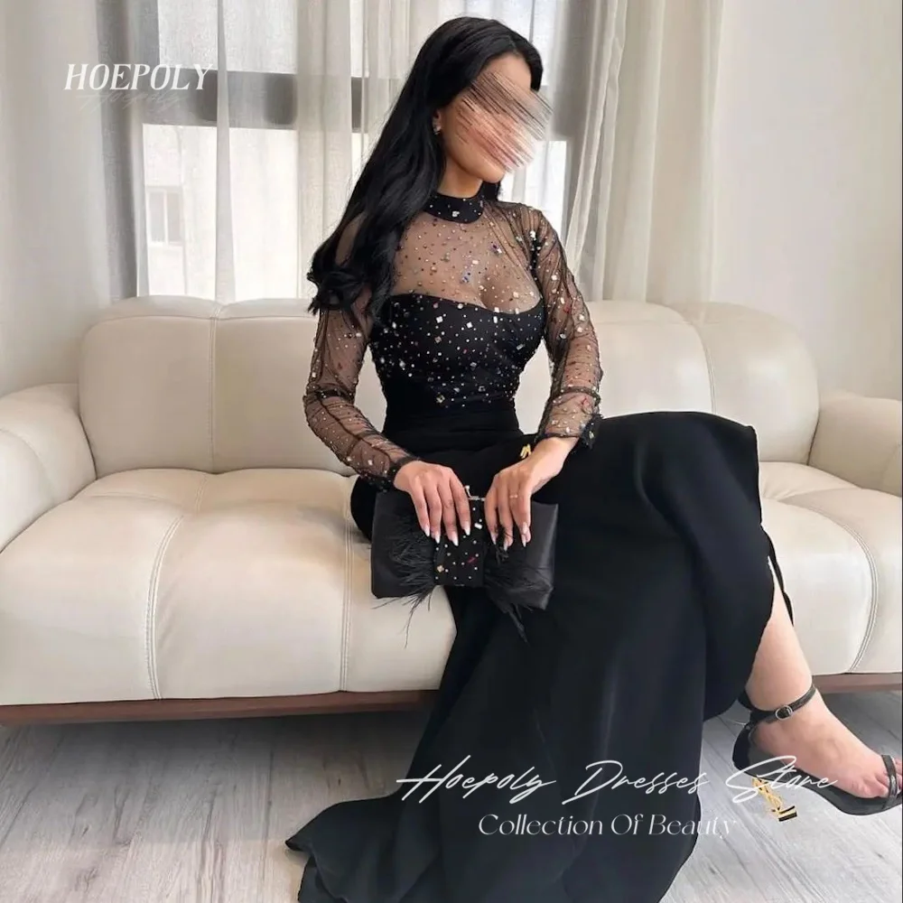 Hoepoly Satin Mermaid O-neck Lace Ruffle Arab Prom Gown Floor-length Saudi Elegant Formal Evening Party Dress for Women 2023