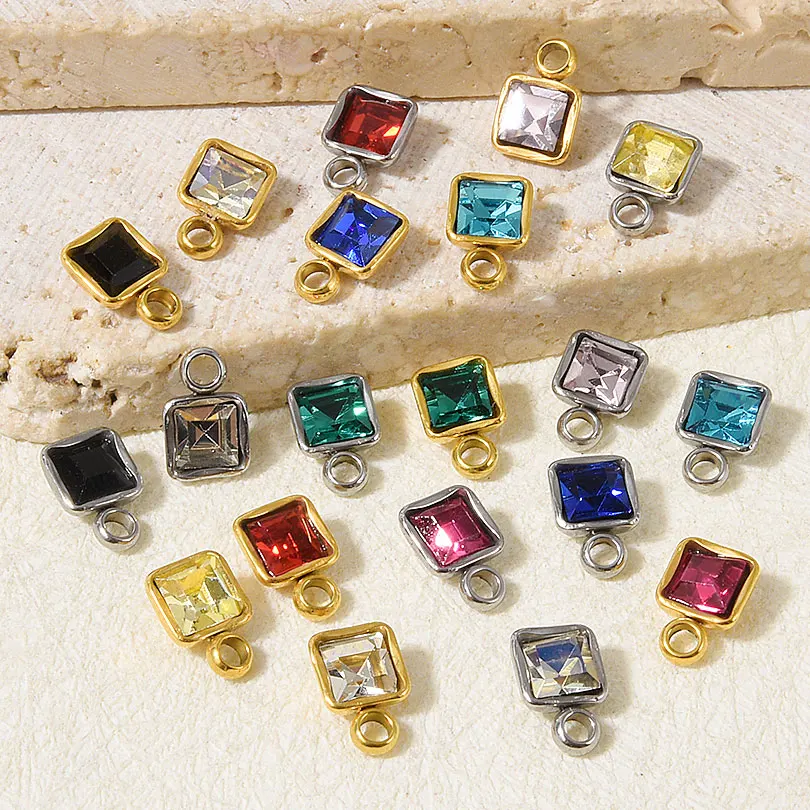 10 قطع سحر ملون صغير مربع كريستال الزركون قلادة للماء الفولاذ المقاوم للصدأ قلادة اليدوية القرط قلادة صنع #3