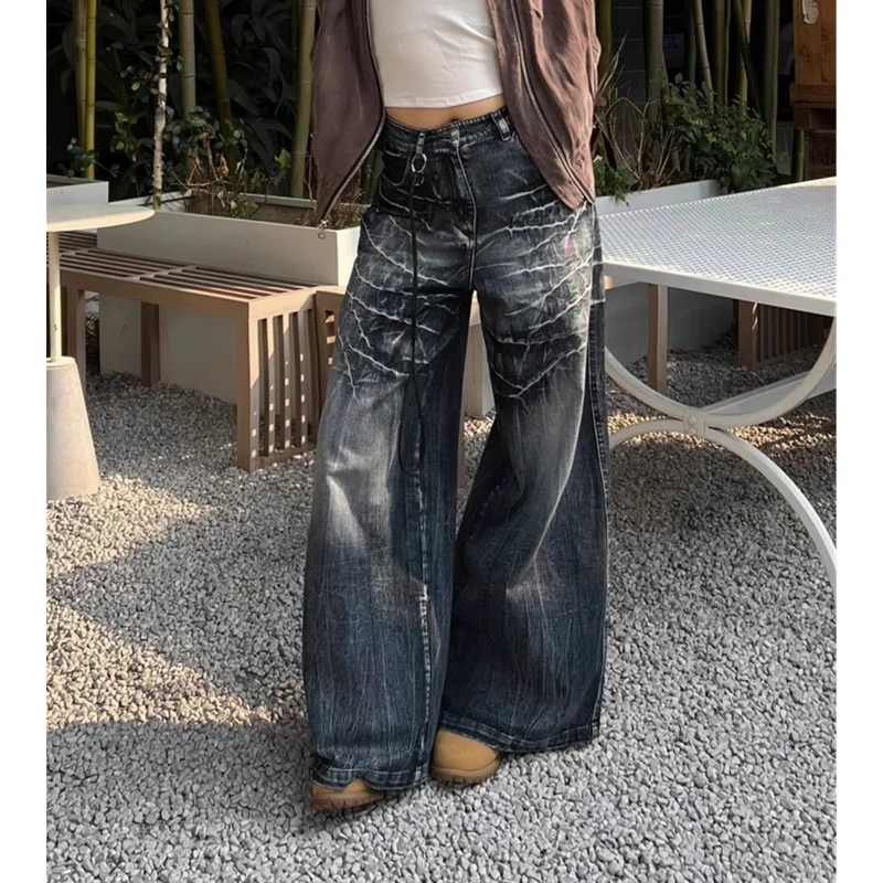 

Women Jeans Oversize Hip-hop Fashion Vintage Streetwear Y2K Wide Leg Jean High Waist 2024 Boyfriend Trouser Baggy Denim Pants