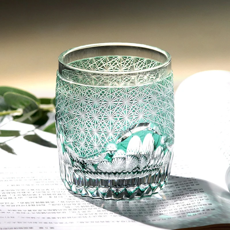 

EDO KAGAMI Crystal Glass Japanese Engraved Rock Wine Tumbler Chrysanthemum Kiriko Whisky Cup Liquor Vodka Snifter Dropshipping