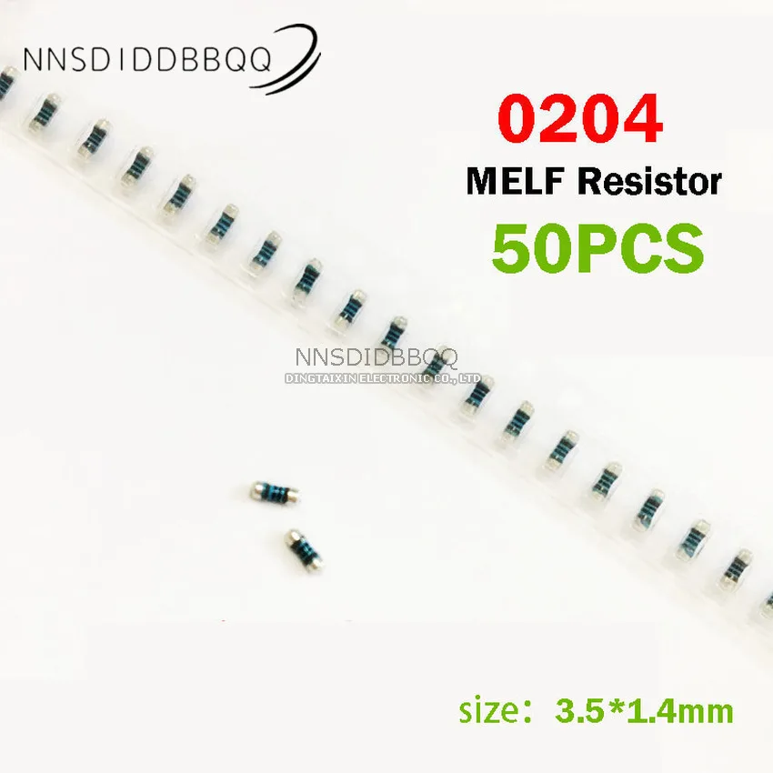 Resistencia SMD MELF de 50 piezas, cilindro de anillo de Color, película de Metal, resistencia de precisión, 0204, 36R, 36Ω, 1%