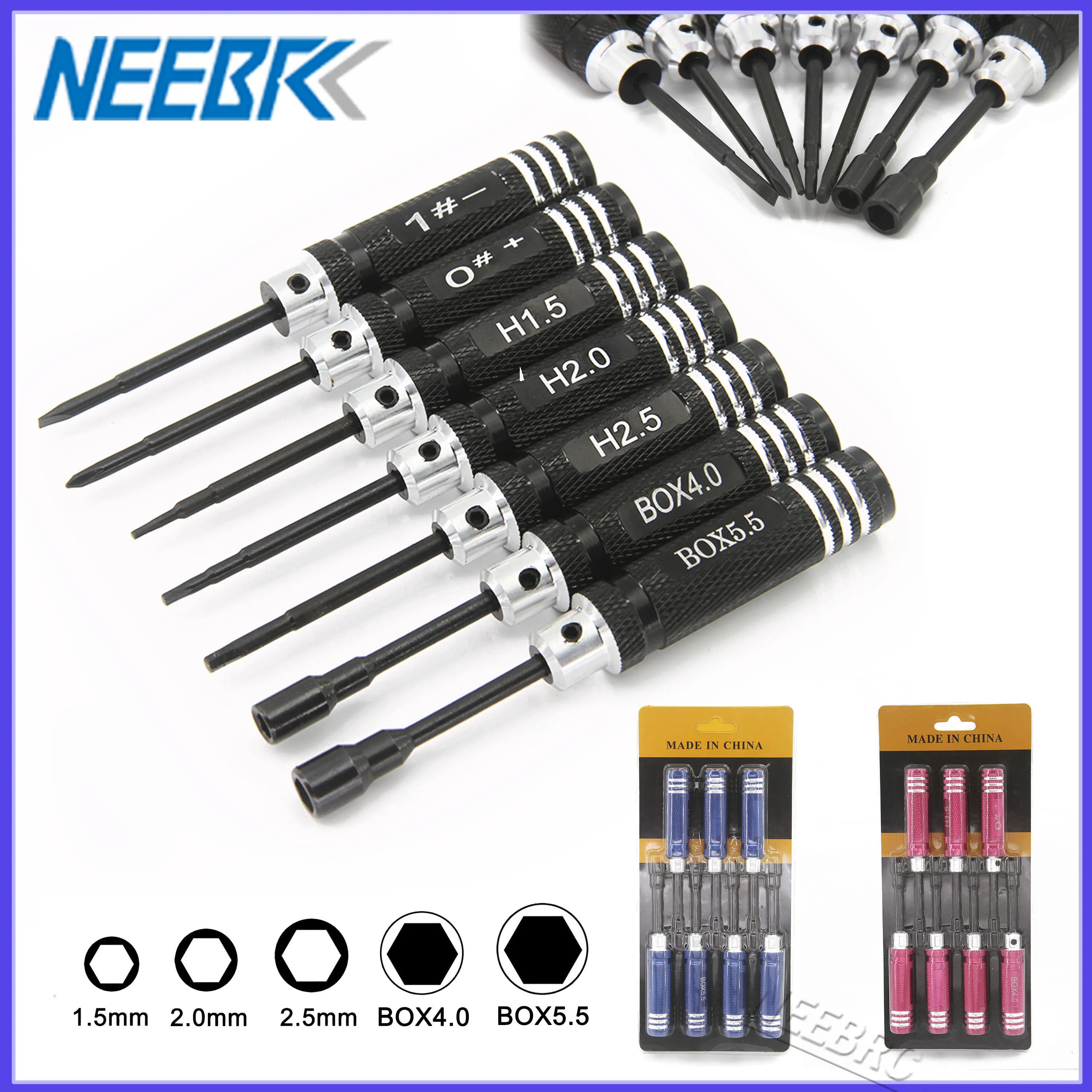 

NEEBRC 7 шт. 1,5 2,0 2,5 мм шестигранная отвертка 4,0 5,5 мм втулка для ремонта гаечных ключей комплект для радиоуправляемого вертолета автомобиля самолета FPV Drone