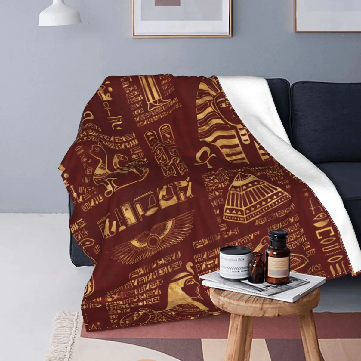 Egyptian Hieroglyphs And Symbols Egypt Blanket Flannel Multi-function Soft Throw Blanket for Bedding Travel Plush Thin Quilt