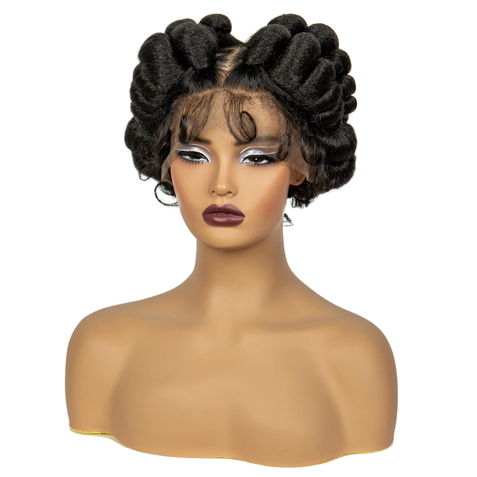 Full Lace Handmade Bantu Braided Wigs with Baby Hair Short Cute Synthetic Braided Lace Wigs For Black Women Knotless Braids Wigs