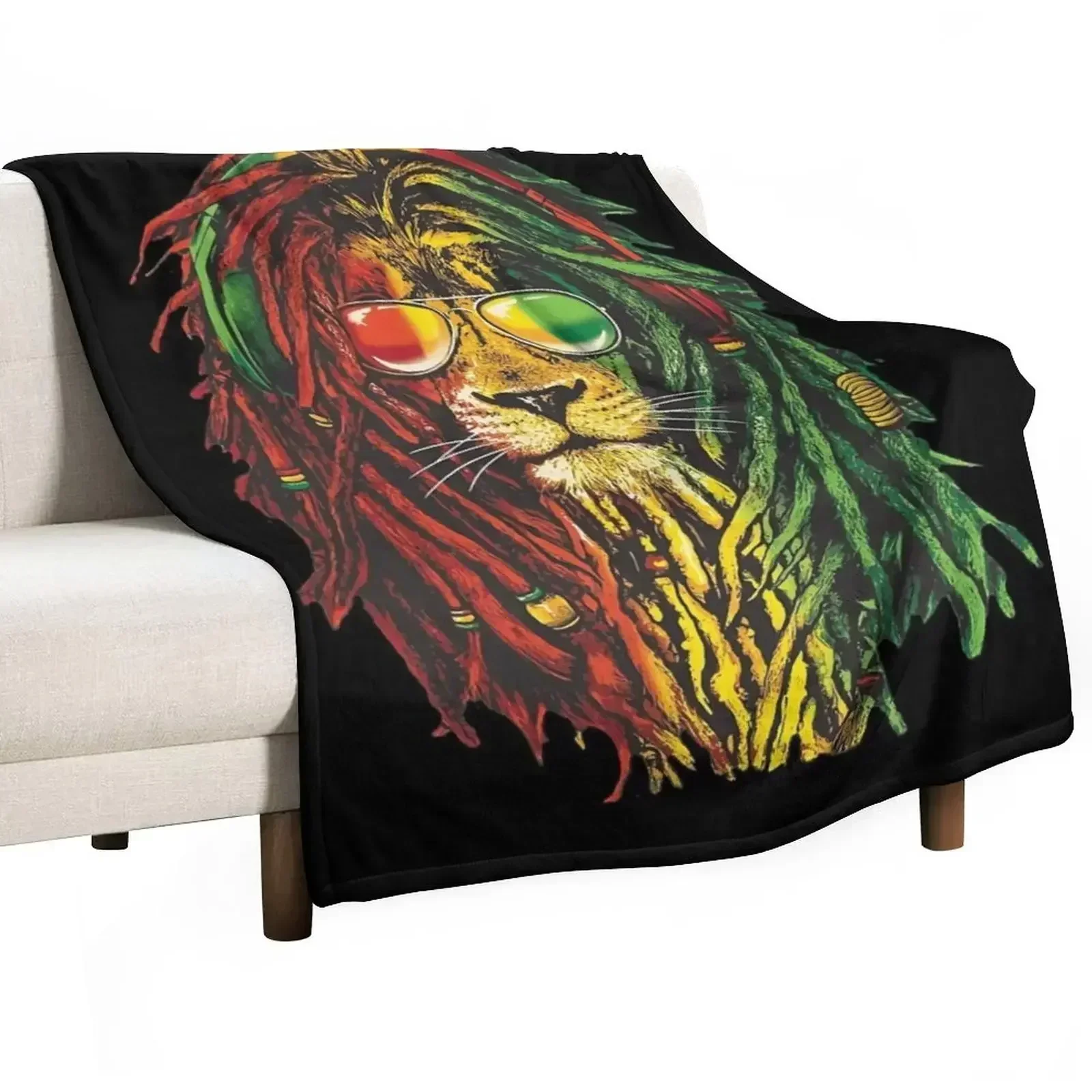

Bob Marley Rasta Lion Art for Reggae Lover Throw Blanket Travel Size Cozy Blanket for Plane Train