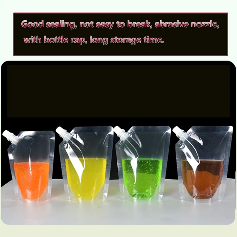 100 ml-500 ml Reise-Getränke-Auslaufbeutel, transparente Plastiktüten, versiegelte Saftaufbewahrung, Getränke, eiskaltes Getränkebeutel, tragbar – Detail 16