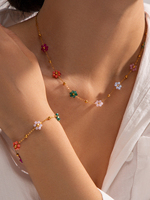 2024 New Colorful Daisy Flower Necklace Bracelet for Women Girl Fashion Clavicle Chain Non-fading Jewelry Gift