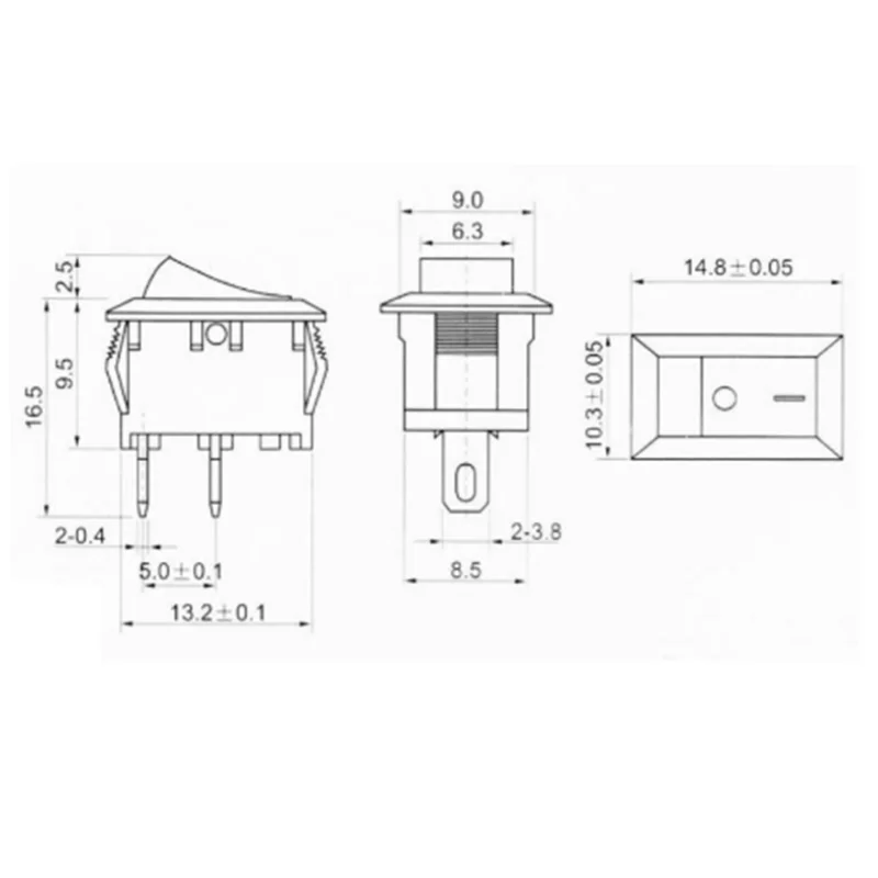 Interruptor basculante de encendido y apagado a presión, pulsador de 10x15mm, 2 pines, 3a, 250V, KCD11, 10MM x 15MM, negro, rojo y blanco, 5/10/15