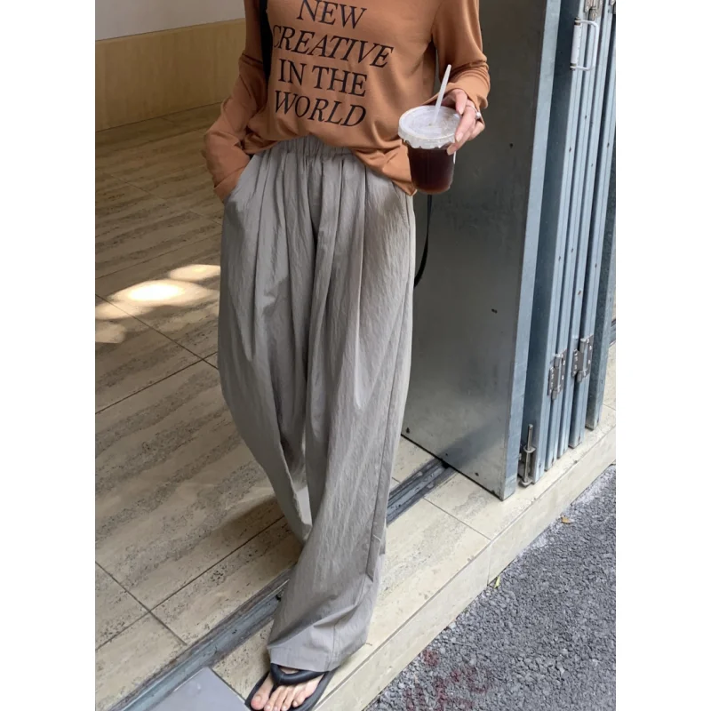 للمرأة قيعان أسود الرباط Sweatpants عادية عالية الخصر مستقيم التطهير السراويل موضة فضفاض واسع الساق بنطلون السيدات Autum #2