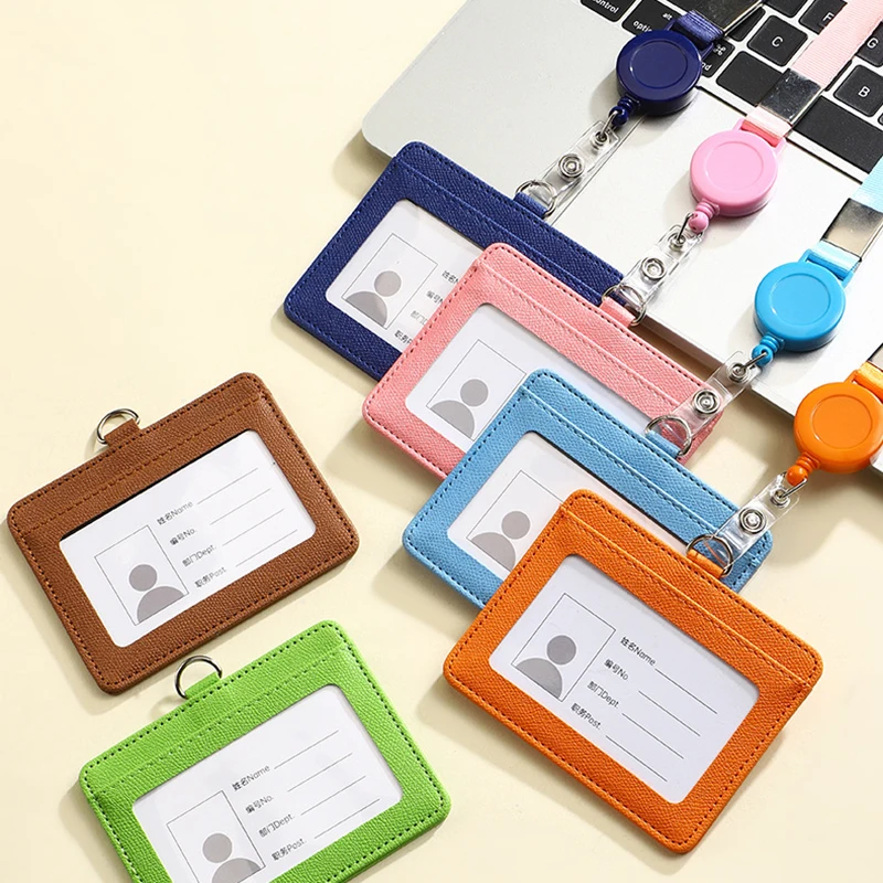 

Мужской и женский держатель для банковских кредитных карт со шнурками, выдвижной держатель для бейджа, кожаный чехол для банковского автобуса, чехол для карт