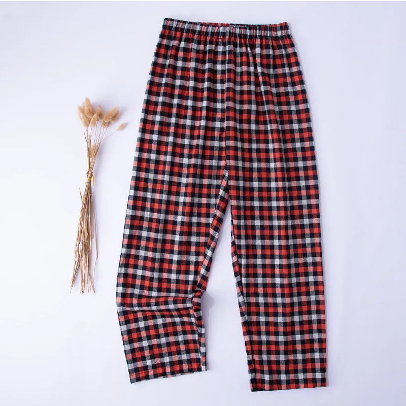 Men’s 100%Cotton Plaid Pajama Long Sleeping Pants Male Casual Loose Trousers Loungewear Cozy Breathable Sleep Bottoms Nightwear