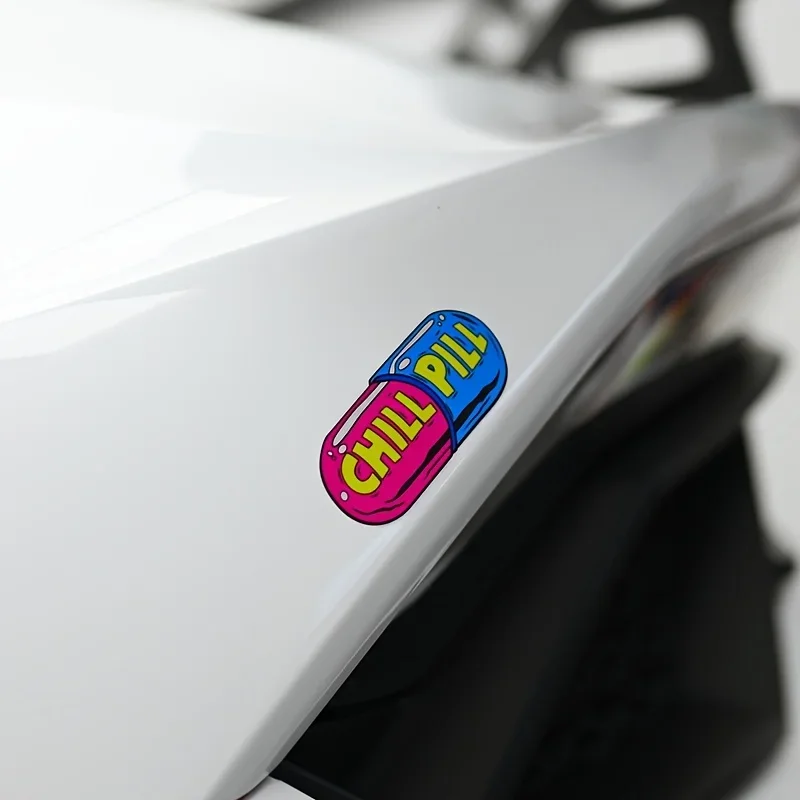 1PC Eye-catching "Chill Pill" Sticker for Car & Motorcycle, Unique Pill Design Decal for Vehicle Decoration