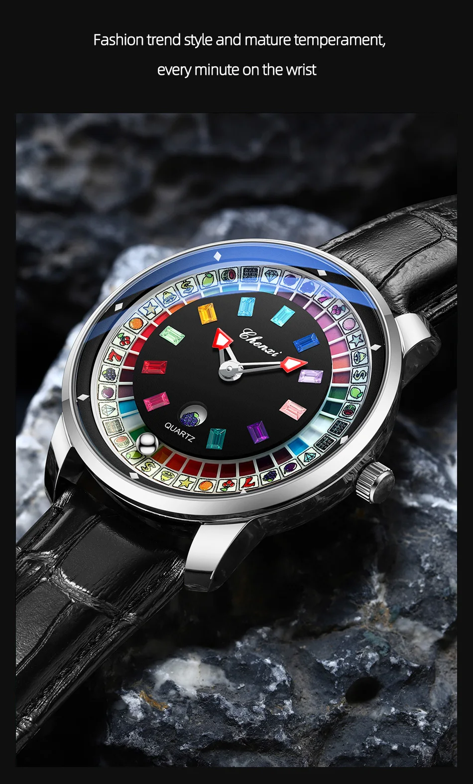 CHENXI 6362 Modische Quarzuhren für Herren, Kreatives Rotierendes Zifferblatt, Leuchtend, 30M Wasserdicht, Lässige Herren-Armbanduhr, Reloj Hombre – Detail 14