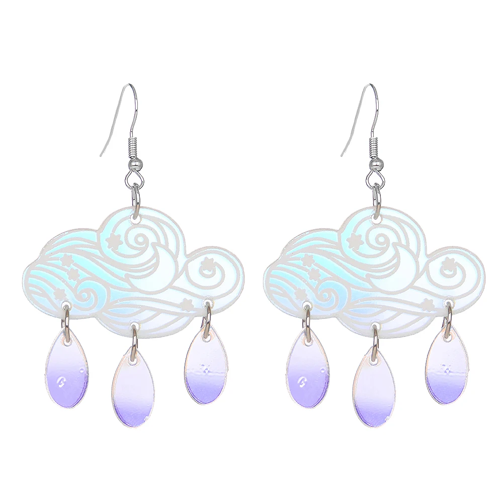 Unique Cute Creative Clouds Water Droplets Dangle Drop Earrings Acrylic Weather Raindrops Stud Earrings for Women Jewelry Gifts