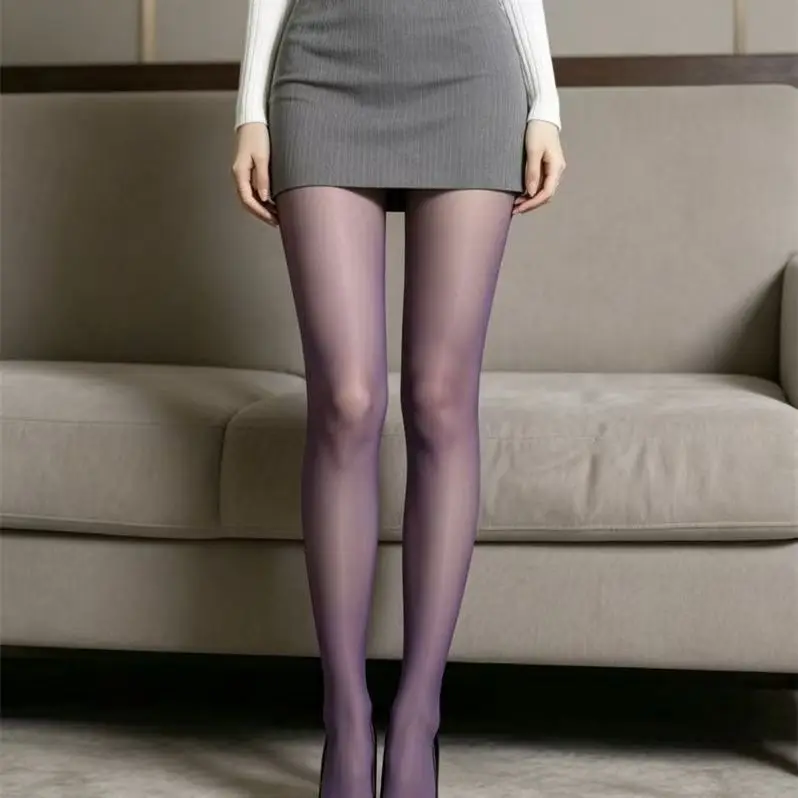 Women Y2K Sheer Silky Pantyhose Green Purple Transparent Tights Sexy Club Outfit Summer Thin See Through Stockings