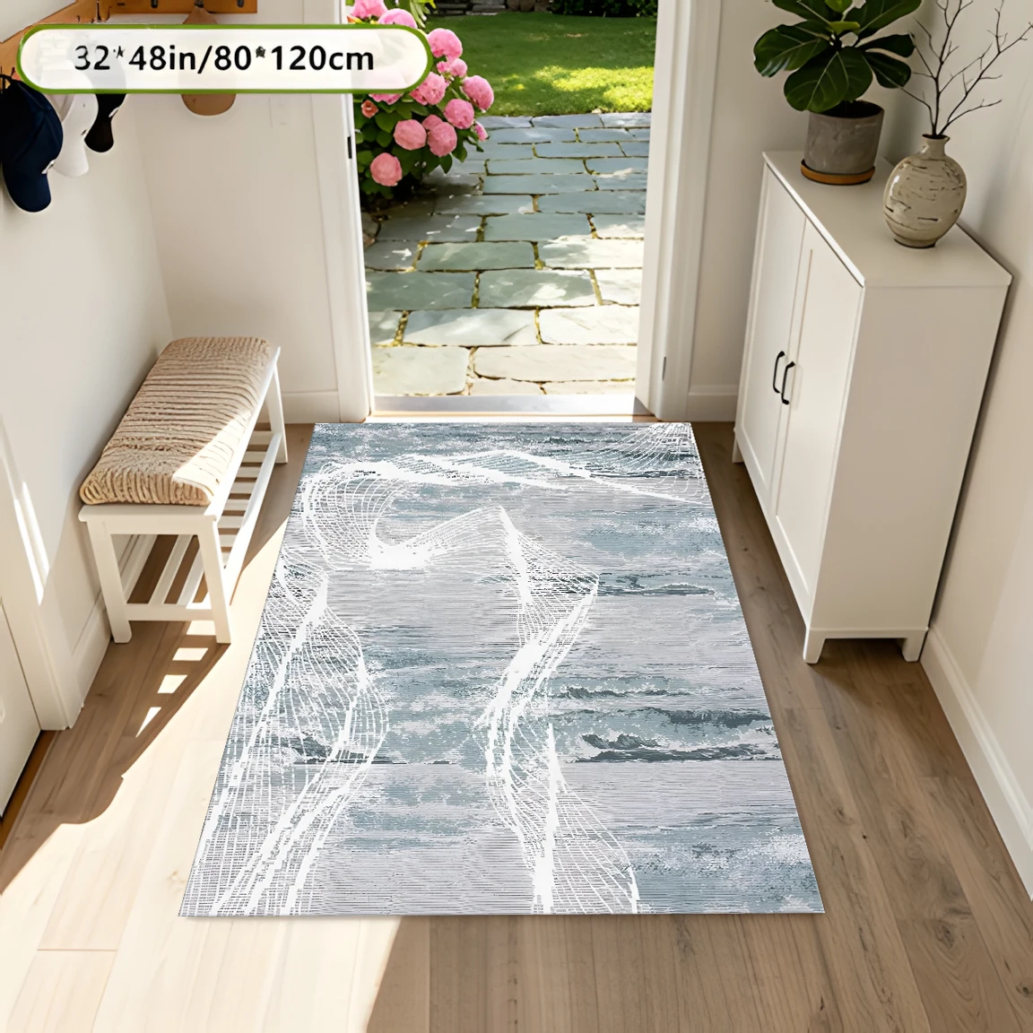 2D Carpet with Gray Blur Flowing Line Pattern in Modern Simple Style for Living Room and Bedroom