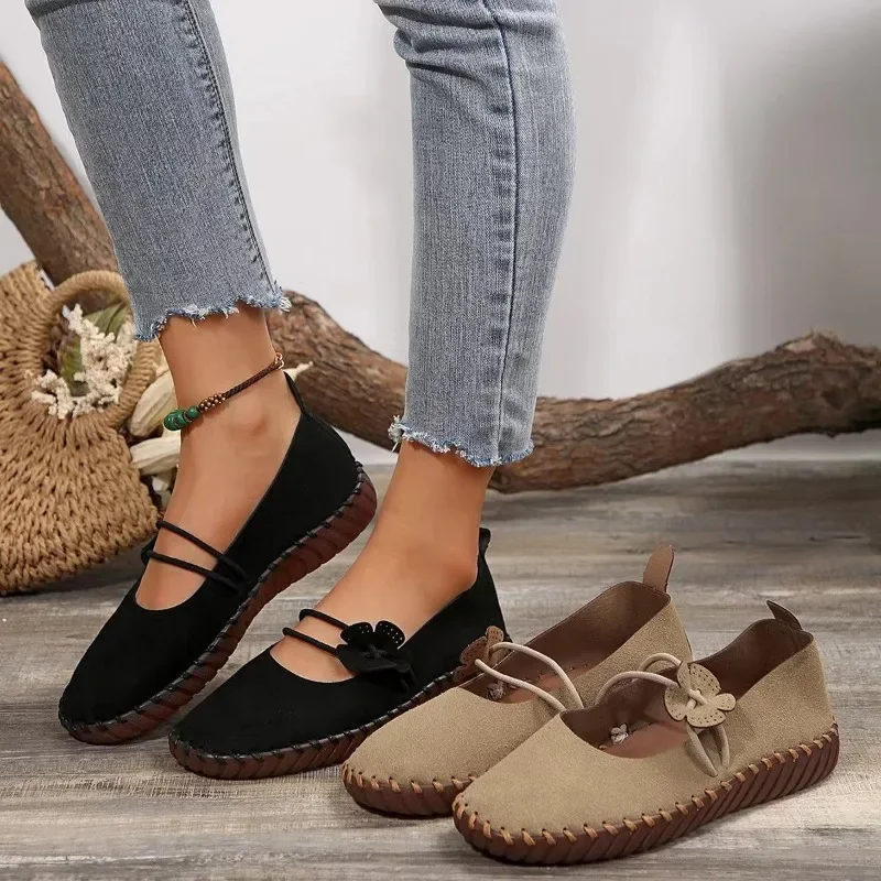 Zapatos informales de suela plana para mujer, calzado cómodo con cabeza redonda, a la moda, talla grande, novedad de verano 2024