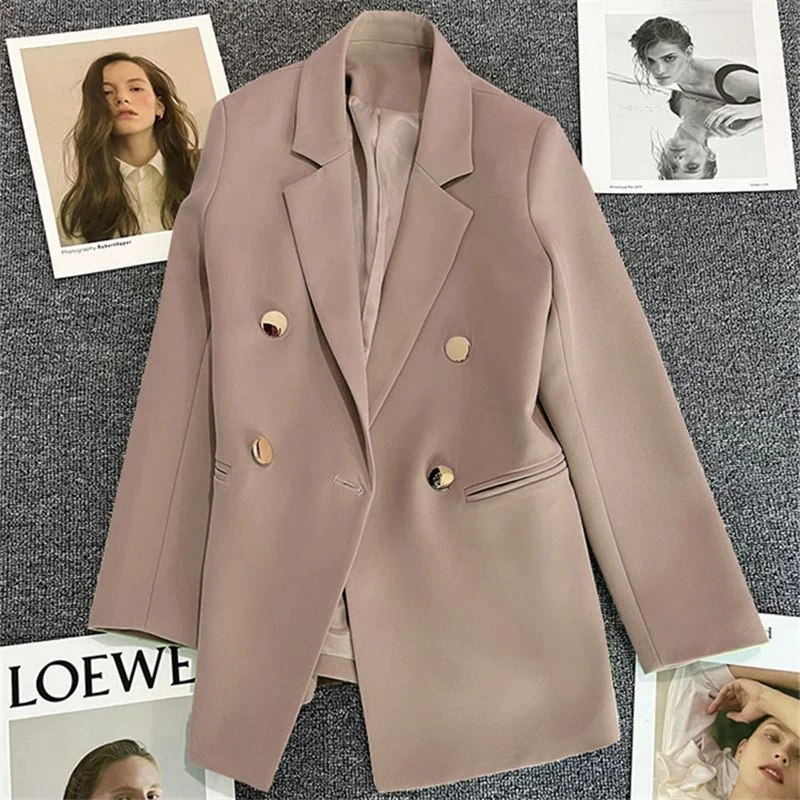 

Khaki Street Style Small Suit Jacket Women's 2024 Spring Autumn New Korean Version Elegant Personality Polyester Fabric