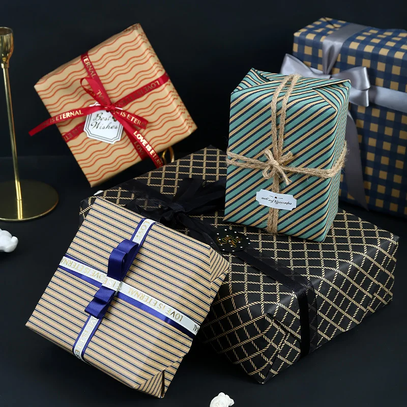 6 Pcs Simple Geometry Style Wrapping Paper Sheets Roll Packaging for Wedding Kids Holiday Gift Wrap Craft Paper Decor Gifts
