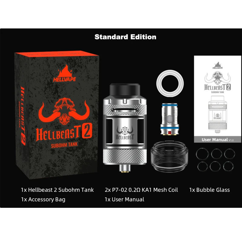 الأصلي Hellvape Hellbeast 2 Subohm خزان مزدوج لفائف Vape البخاخة 3.5 مللي/5.5 مللي 810 26 مللي متر مع P7-02 0.2ohm KA1 شبكة لفائف