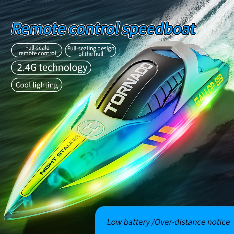 Remote Control Boat Hj819 Transparent Light High-Speed Remote Control Speedboat Electric Boat Model Waterproof Kid Toy Boat Gift