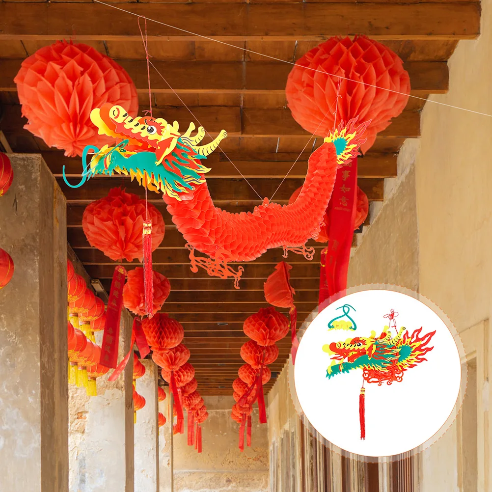 1pc Chinese Dragon Garland Spring Festival Pendant 3D Paper Decoration Red New Year Hanging Decor For Indoor Outdoor Wall Door