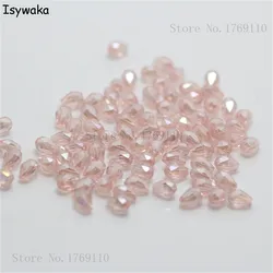 Isywaka 100pcs Pink AB Color Faceted Teardrop Beads Austria Crystal Beads Glass Beads Loose Spacer Bead for DIY 3x5mm