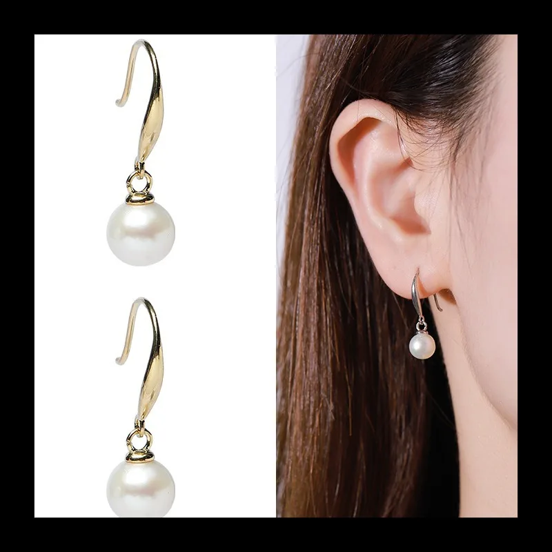 الفضة الاسترليني مطعمة مع لؤلؤ المياه العذبة الطبيعية الأذن هوك الإناث اليابانية والكورية مزاجه بسيط تنوعا الراقية C