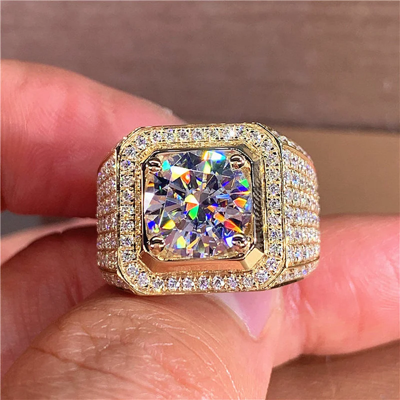 US Size 8-13 Hot Sale Sparkling Luxury Jewelry 925 Silver&Gold Fill Round Cut White Diamond Promise Party Wedding Men Ring Set