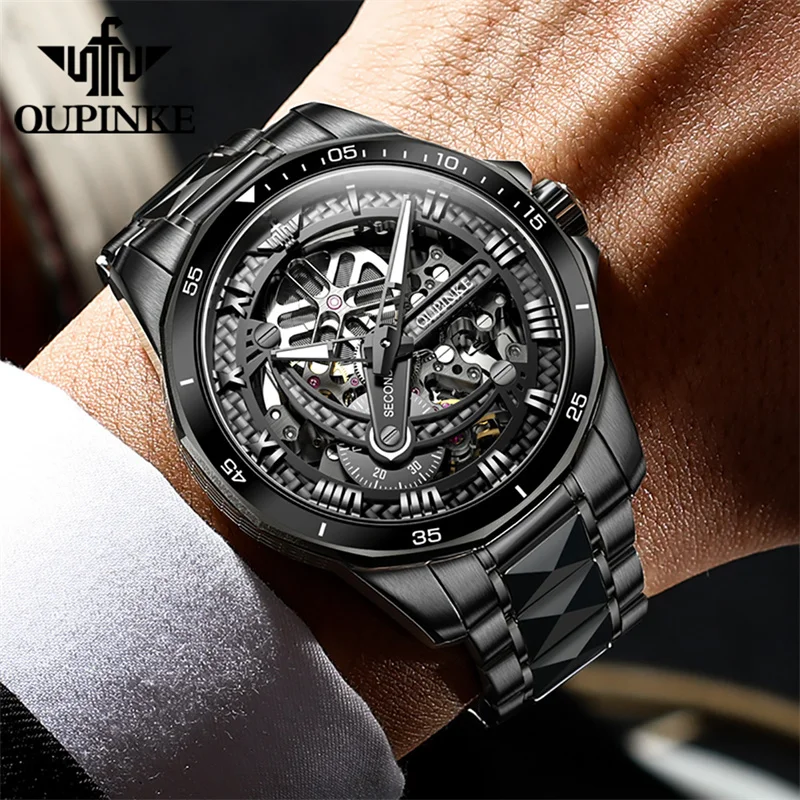 OUPINKE Tungsten Steel Men Watch Tourbillon Top Brand Luxury Casual Waterproof Sports Male Automatic Mechanical Watches Relogio