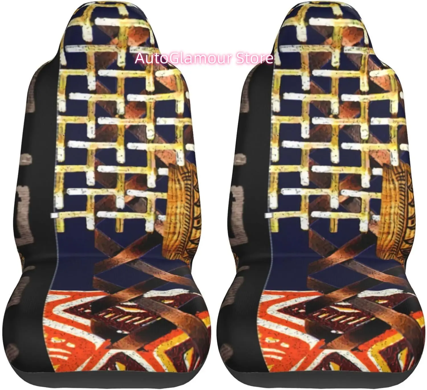 Contemporary Afrocentric Abstract 2-Piece   Seat Cover Complete Set - Elastic Seat Protection Cover for Cars, Truck
