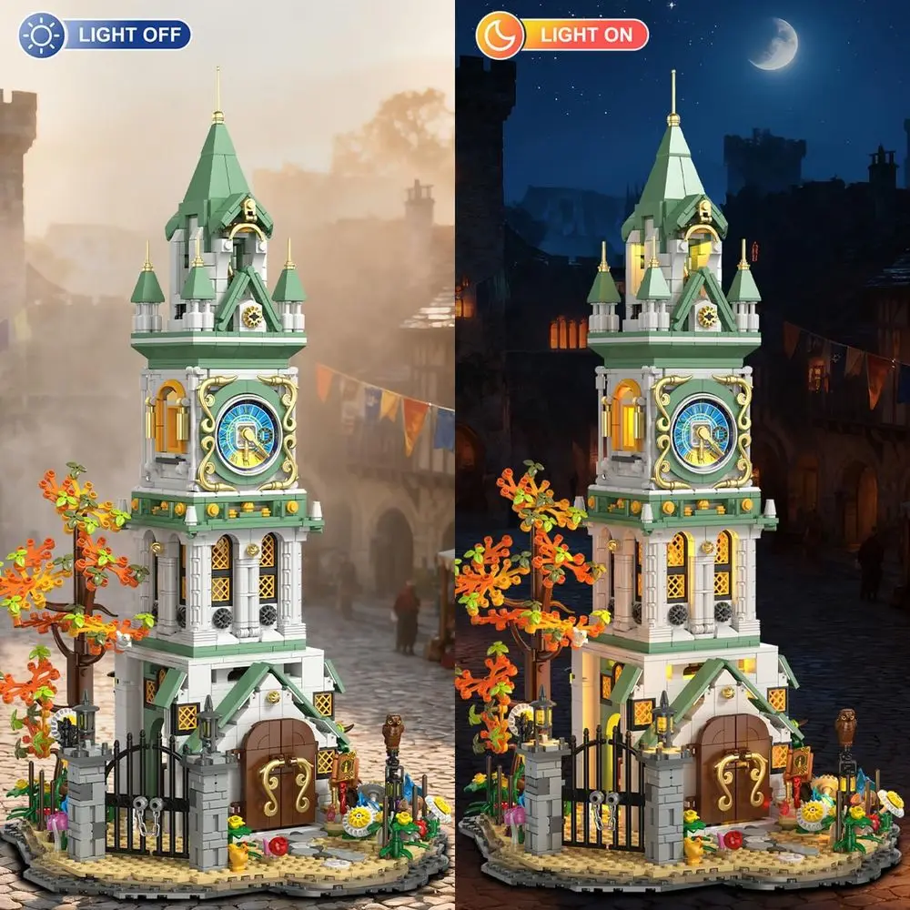 イルミネーション付き1566ピース中世城組み立てキット：フクロウと庭園のテーマ、12歳以上向け