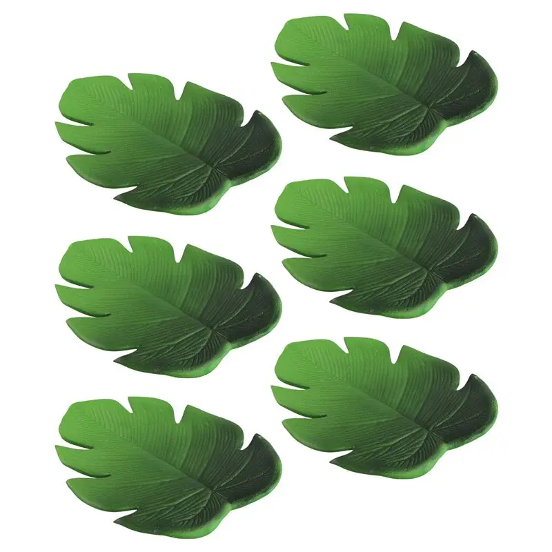 B03C-6Pc Tropical Artificial Palm Leaves EVA Coasters Cup Bowl Pad Mat Coffee Tea Cup Mats Drink Coasters Hawaii Theme Party Dec