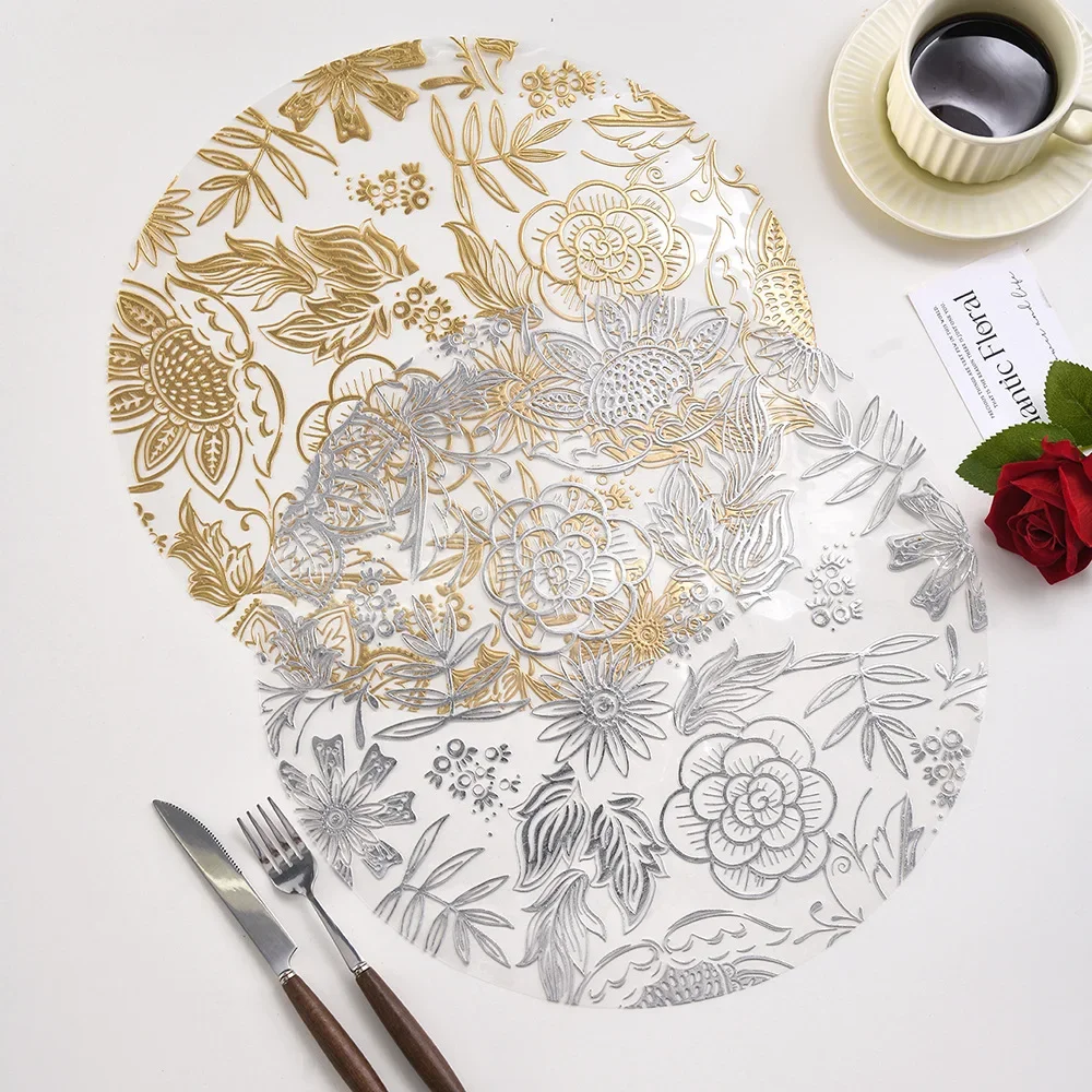 1pc Round Flower Petal Placemat Transparent PVC Waterproof and Heat-insulating PP Printed High-end Dining Table Decoration Mat