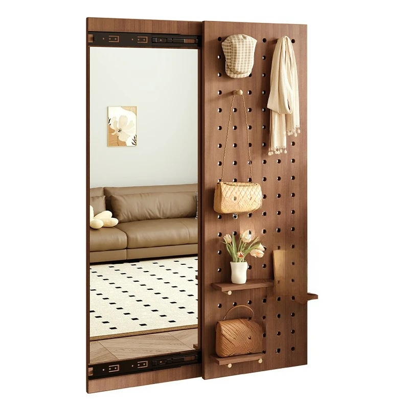 Solid wood hole board full-length mirror hidden full-body mirror push-pull home can be closed wall wall entrance fitting mirror