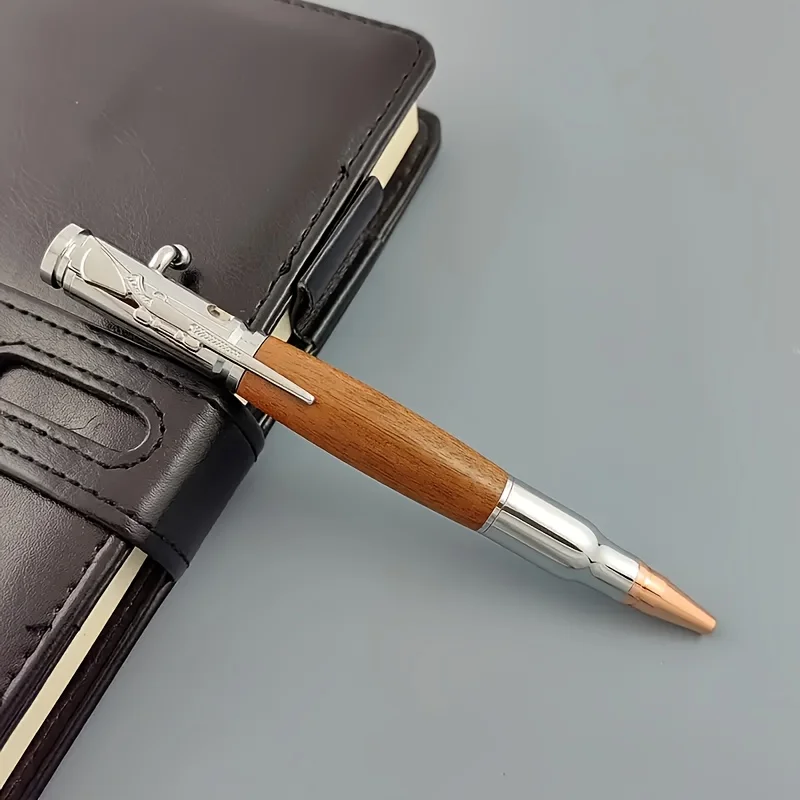 Luxury Wood Grain Metal Bolt Action Pen Bullet Tip Retractable Ballpoint Pen Elegant Business Office Writing Signature Gift Pen