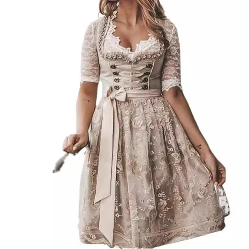 Traditionelles Deutsches Oktoberfest-Kostüm München Bierfest-Kleid Bühnenkostüm mit Jacquard-Spitze Performance-Outfit